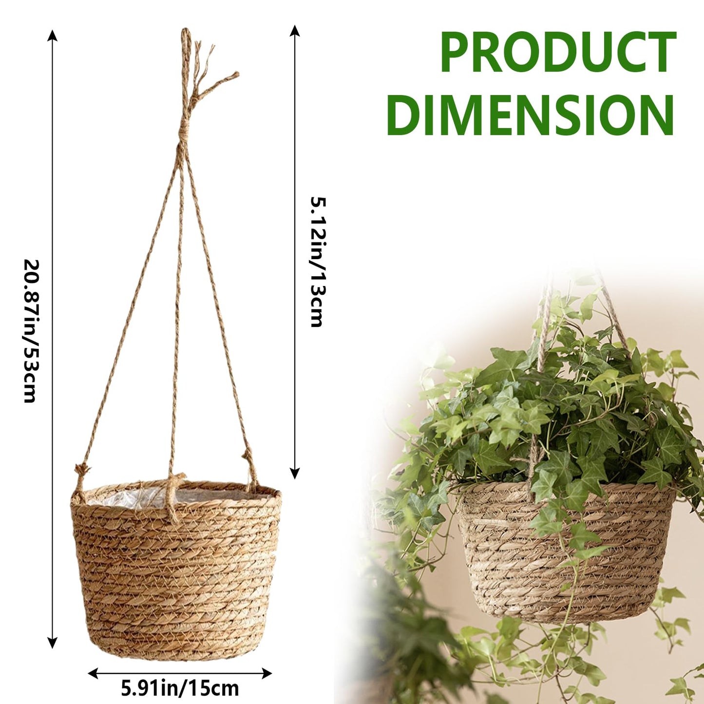 Riadyet 8-Inch Small-Caliber Woven Jute Hanging Planter – Seagrass Plant Basket, Decorative Hanging Plant Holder, Ideal for Home Décor and Storage
