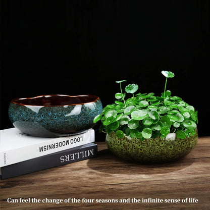 Lotus Bowl Planter, Lotus Bowls for Planting in Water Indoors, Bonsai Bowl Lotus Flower Seeds, Ceramic Planters for Indoor Plants, Leak-Proof Design for Succulent Plants Fish Home Decor (Blue)