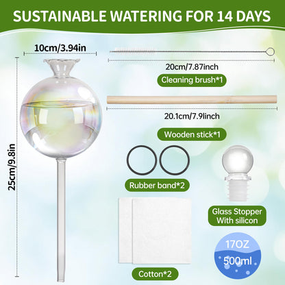17 oz 2 Weeks Extra Large Plant Watering Globes, Iridescent Glass Self Watering Globes, Self Watering Planter Insert, Plant Watering Devices, Automatic Watering Bulbs for Daily Use (Large 2-Pack)