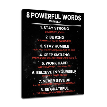 Inspirational Canvas Wall Art Motivational 8 Powerful Words Quotes Poster Print Rules Signs Picture Painting for Modern Home Bedroom Teens Room Office Artwork Stretched and Framed [18" W x 24" H]
