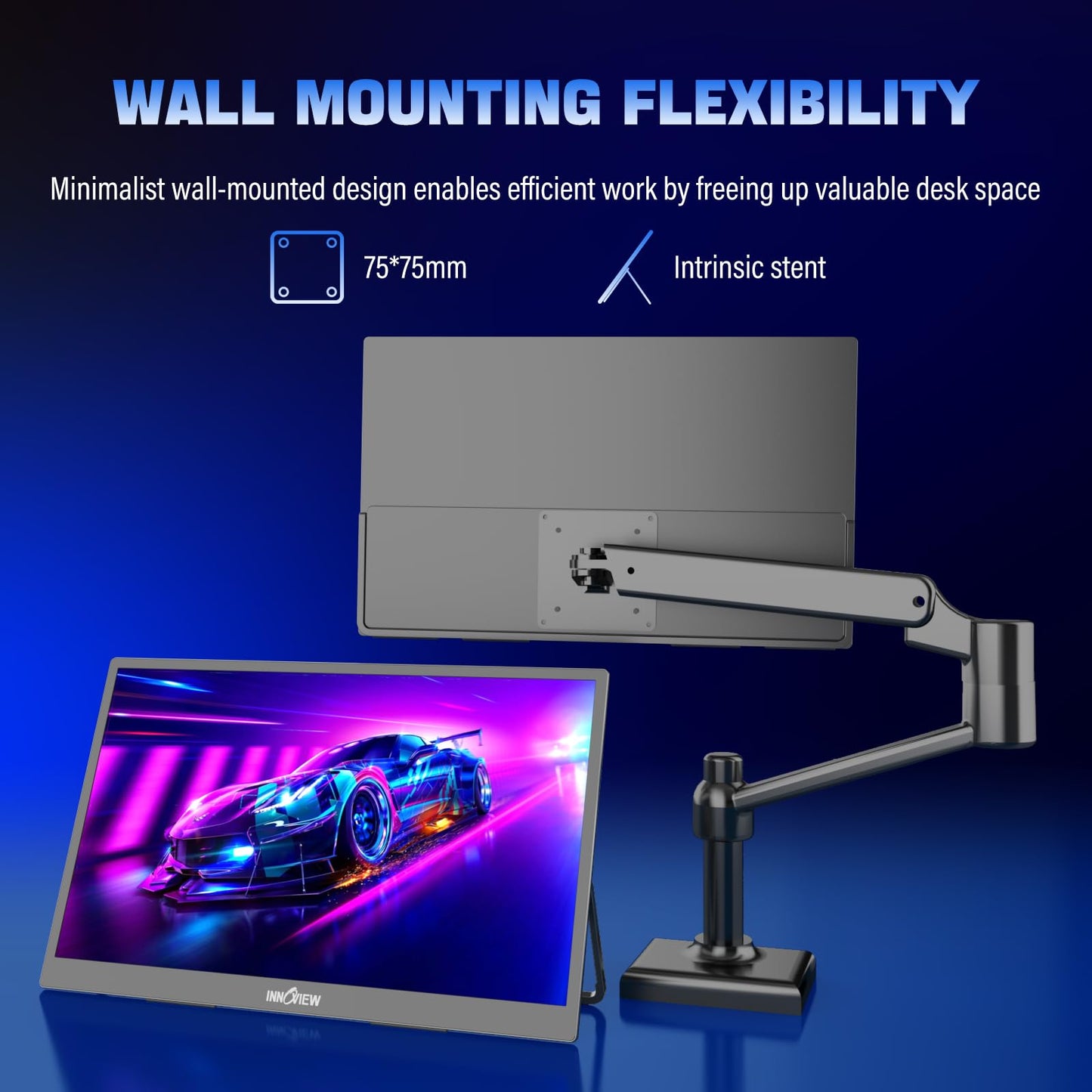 InnoView 2K Portable Monitor for Laptop 18.5" 2560x1440p QHD 120Hz 100% sRGB USB-C Standard HDMI Gaming Monitor,HDR Travel External Second Screen for Laptop, PC, Game Consoles