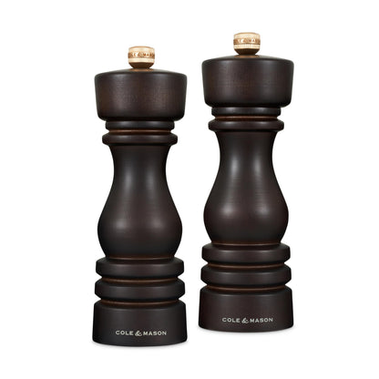 Cole & Mason London Refillable Spice Mill - Kitchen & Home Accessory - Salt and Pepper Grinder Set with Ceramic and Carbon Steel Mechanism - 7", Chocolate Wood