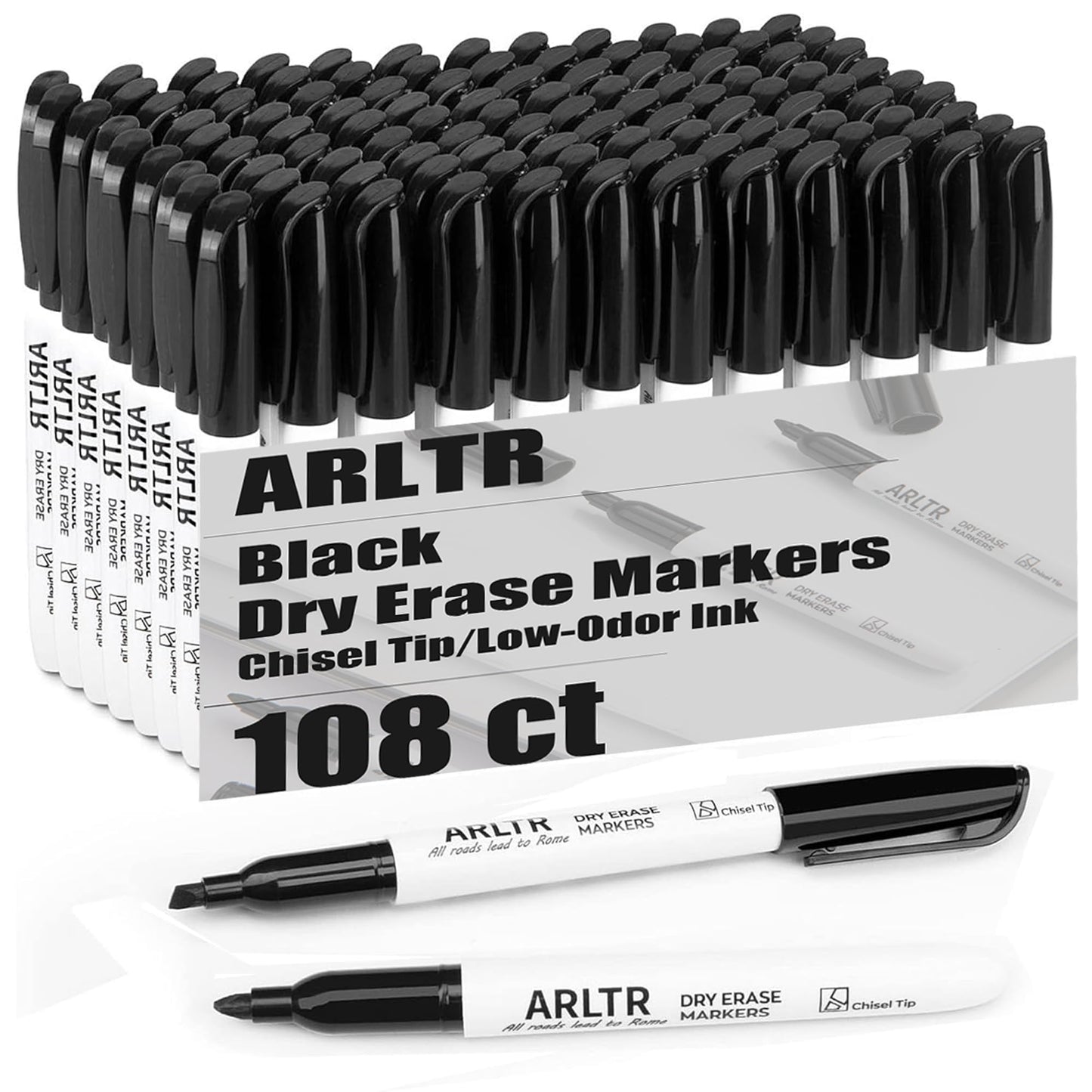 ARLTR Dry Erase Marker Bulk Set, 108 Count, Black and White, Chisel Tip, Low Odor, For Office Use