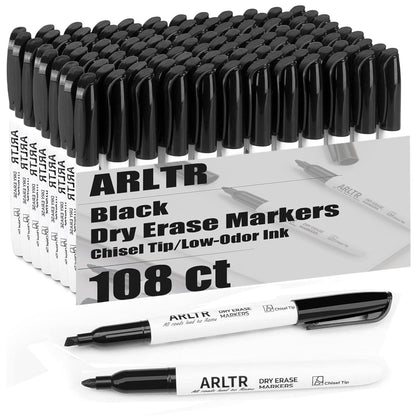 ARLTR Dry Erase Marker Bulk Set, 108 Count, Black and White, Chisel Tip, Low Odor, For Office Use