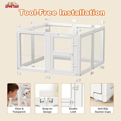 Acrylic Dog Playpen,Clear Plastic Dog Play Pen Indoors,Easy Assemble Dog Playpen-Puppy Playpen,Rabbit and Cat, Small Pet Pen, Dog Pen Indoor (White, 30.3" H, 8PCS)