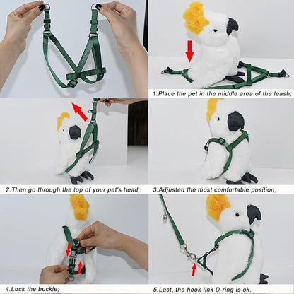 ASOCEA Adjustable Bird Harness and Leash for Yellow Naped Amazons Galah Cockatoos Small to Medium Breed Parrots Fits Birds Chest Between26-40cm /10.24-15.75inch - S