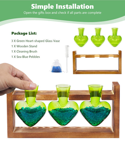 Nacome Plant Terrarium Propagation Stations: Mothers Day Gifts for Mom Plant Lovers Women Wife Daughter - 3 Bulb Glass Vase with Wooden Stand Tabletop for Hydroponics Home Garden Decor(Green)