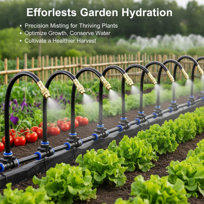 360° Adjustable Drip Irrigation System - 100FT Garden Watering System with 15 Nozzles, Garden Irrigation System, Greenhouse Accessories, Atomizing System for Yard, Lawn, Plants, 5/16 inch Hose