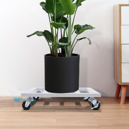 Plant Caddy with Wheels Plant Caddy with Lockable Caster Metal Square Planter Dolly Holds up 150 Lbs Strong Plant Stand for Indoor, Outdoor (White (14 inch))
