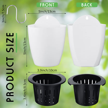 Yungyan 20 Sets 5" Self Watering Hanging Planter White Lazy Flower Pots Plastic Wall Propagation Window Wall Mount Planter with Hooks and Absorbent Cotton Ropes for Indoor Succulent Plants