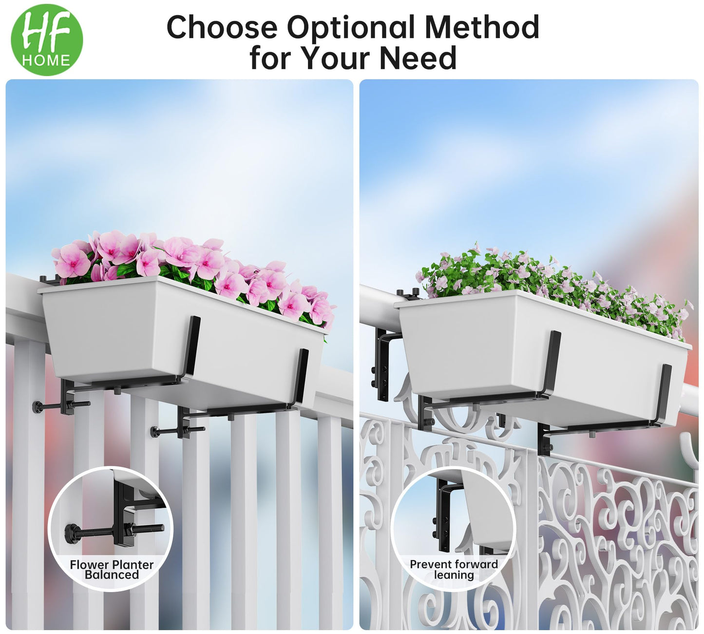 HFHOME 6PCS Adjustable Planter Box Brackets, Brackets for Window Boxes Planters Hanging Flower Box Holders, Wall Mount Holder for Windowsills, Garden, Fences, and Balcony - Black (Patent Registered)