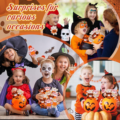 DULEFUN 12pcs Halloween Plush Bear Toys in Pumpkin Costume Trick or Treat Toy for Kids Boys Girls Goodie Bag Fillers Halloween Birthday Holiday Party Favors