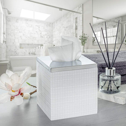 Creative Scents Estella White Tissue Box Cover Square - Decorative Bathroom Tissue Box Holder, Elegant Design Tissue Cover, for Modern Bathroom Decor