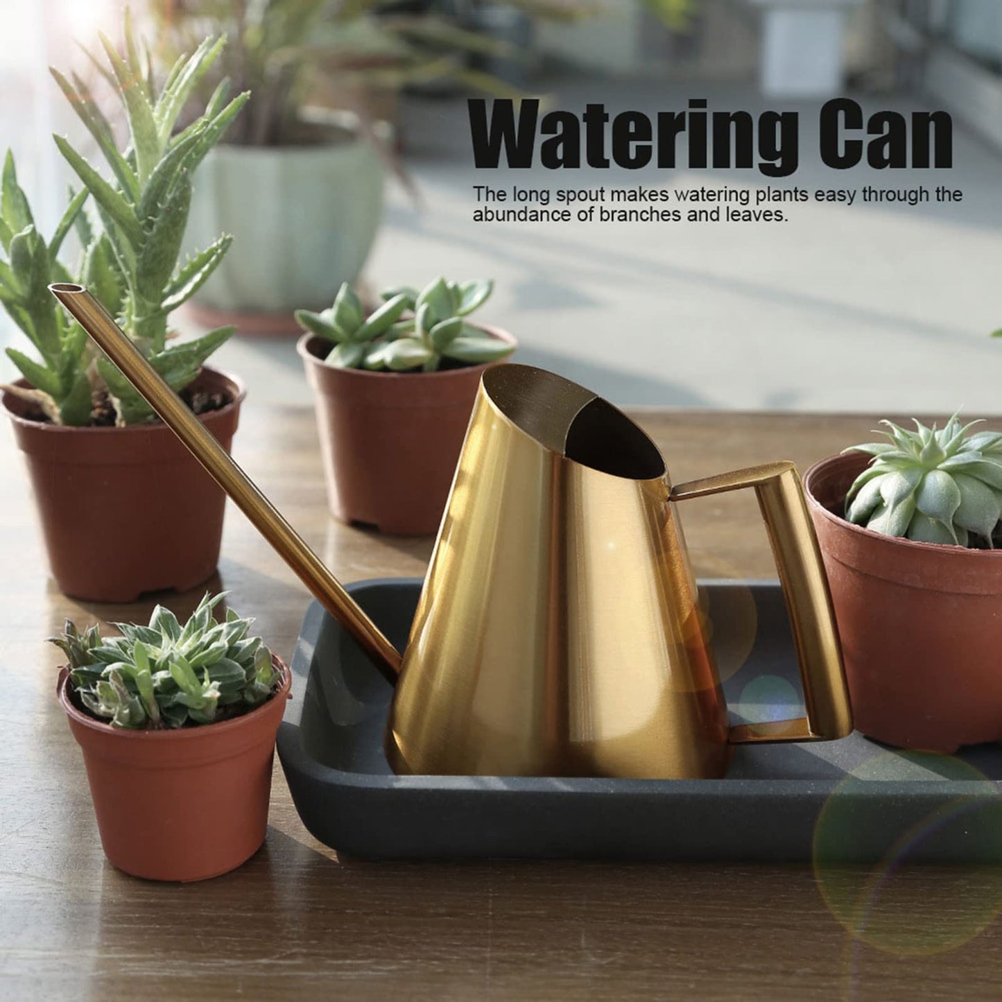 KooingTech Watering Can, 1500ml Stainless Steel Long Spout Watering Cans, Gold Water Can Suitable for Potted Plants, Hanging Plants, and Outdoor Gardens