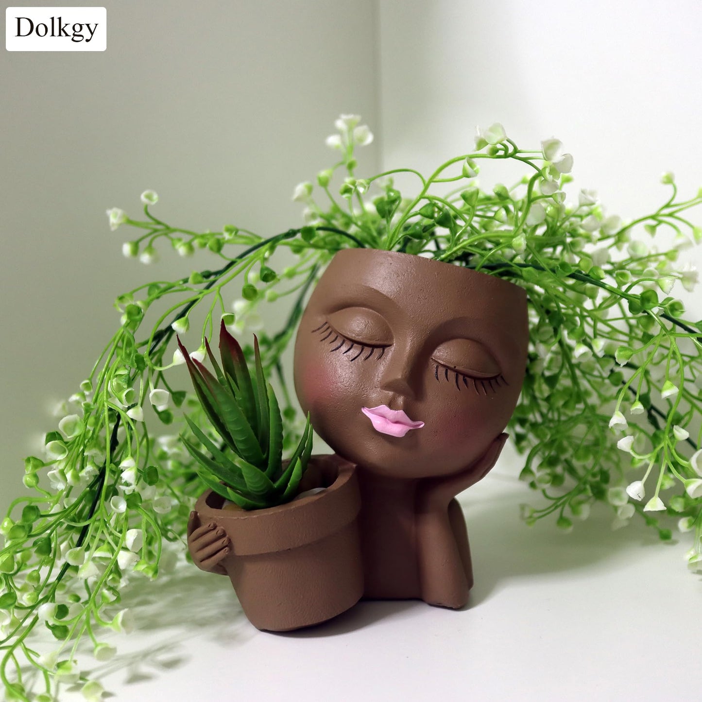 Dolkgy Face Flower Pot Head Planter, Face Planter Black Woman Unique Planters for Indoor Outdoor Plants, Novelty Plant Pots Lady Head Vase with Drainage Hole for Home Garden Succulents Cactus