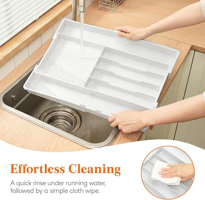 Lifewit Silverware Drawer Organizer, Expandable Utensil Tray for Kitchen, BPA Free Flatware and Cutlery Holder, Adjustable Plastic Storage for Spoons Forks Knives, 4-7 Slots, White