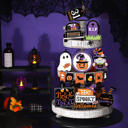 Umigy 15 Pcs Halloween Tiered Tray Decor Set Cute Ghost Tray Decorations Boo Halloween Wooden Signs Farmhouse Rustic Decoration for Home Table Party Supplies(Pumpkin)