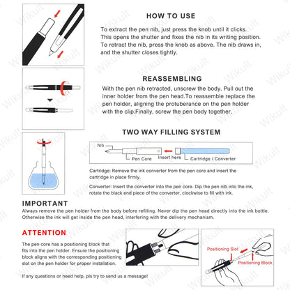 Jinhao 10 Press Fountain Pen with Box, Matt Black Chromium Retractable Extra Fine Nib with Ink Converter Set (Clip Version)