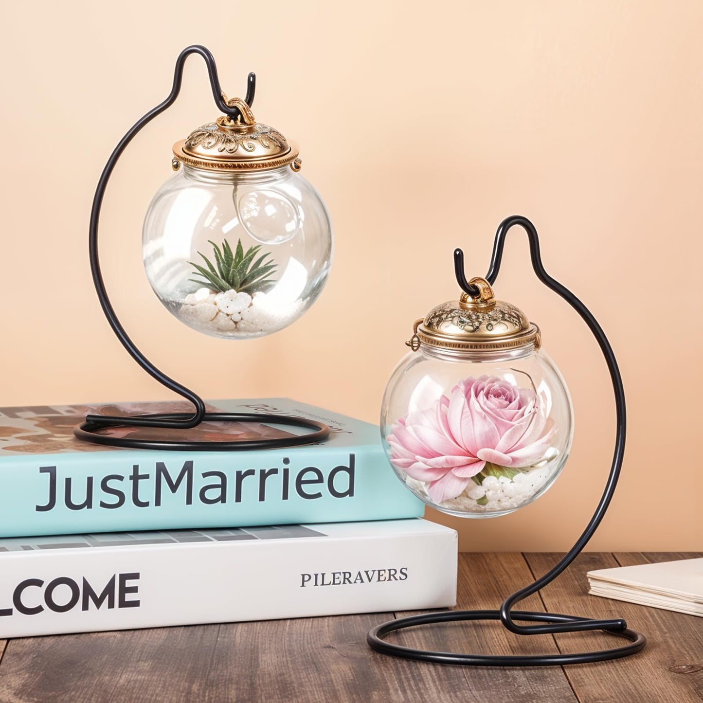 JOUTYFOR 20 Pcs Ornament Display Stand Small 6 Inch, Ornament Hanger, Air Plant Holder Terrariums Hanging Stand Crystal Ball Hanging Hook for Christmas Wedding Home Office Decoration(Black)