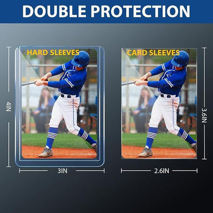 200 Hard Plastic Card Sleeves, Premium Baseball Card Protectors, 3"x 4" Trading Cards Sleeves, Sports Game Cards Holder Top Cases (100 Hard Sleeve + 100 Soft Sleeve)