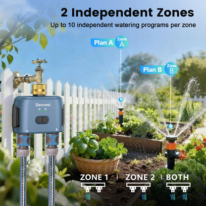 WiFi Water Timer for Garden Hose with Brass Inlet,Smart Hose Timer with WiFi Hub, APP & Voice Control,Up to 20 Watering Plans, 2-Zone Sprinkler Drip Irrigation System Controller for Yard Lawn Watering