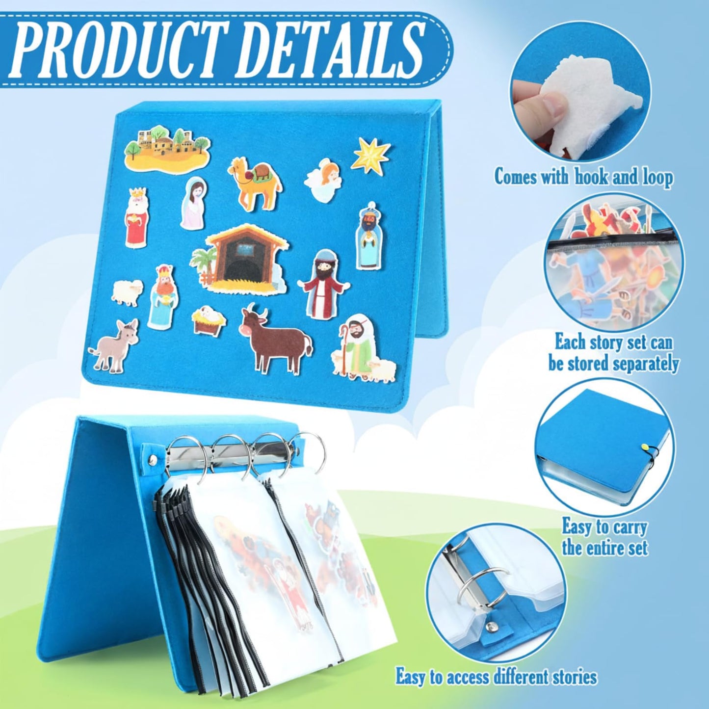 Windkream 13 Pack Felt Board Bible Stories Set, Flannel Board Stories with A Felt Pieces Storage Binder for Preschool Activities, Included The Nativity of Jesus, Adam and Eve, Noah's Ark and More