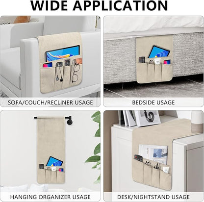 Remote Control Holder, Armchair Caddy Couch Caddy, Anti Slip Corduroy Tv Remote Holder Couch Caddy with 5 Pockets for Storage Couch Accessories Bedside Organizer Senior Citizen Gifts