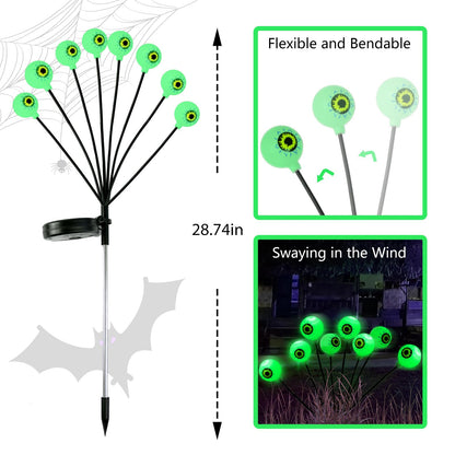 LCHUANG 4 Pack Halloween Decorations Outdoor Lights - 32LED Solar Scary Eyeball Pathway Light Swaying by Wind, Waterproof Solar Halloween Stake Lights for Garden Porch Lawn Pathway (Green)