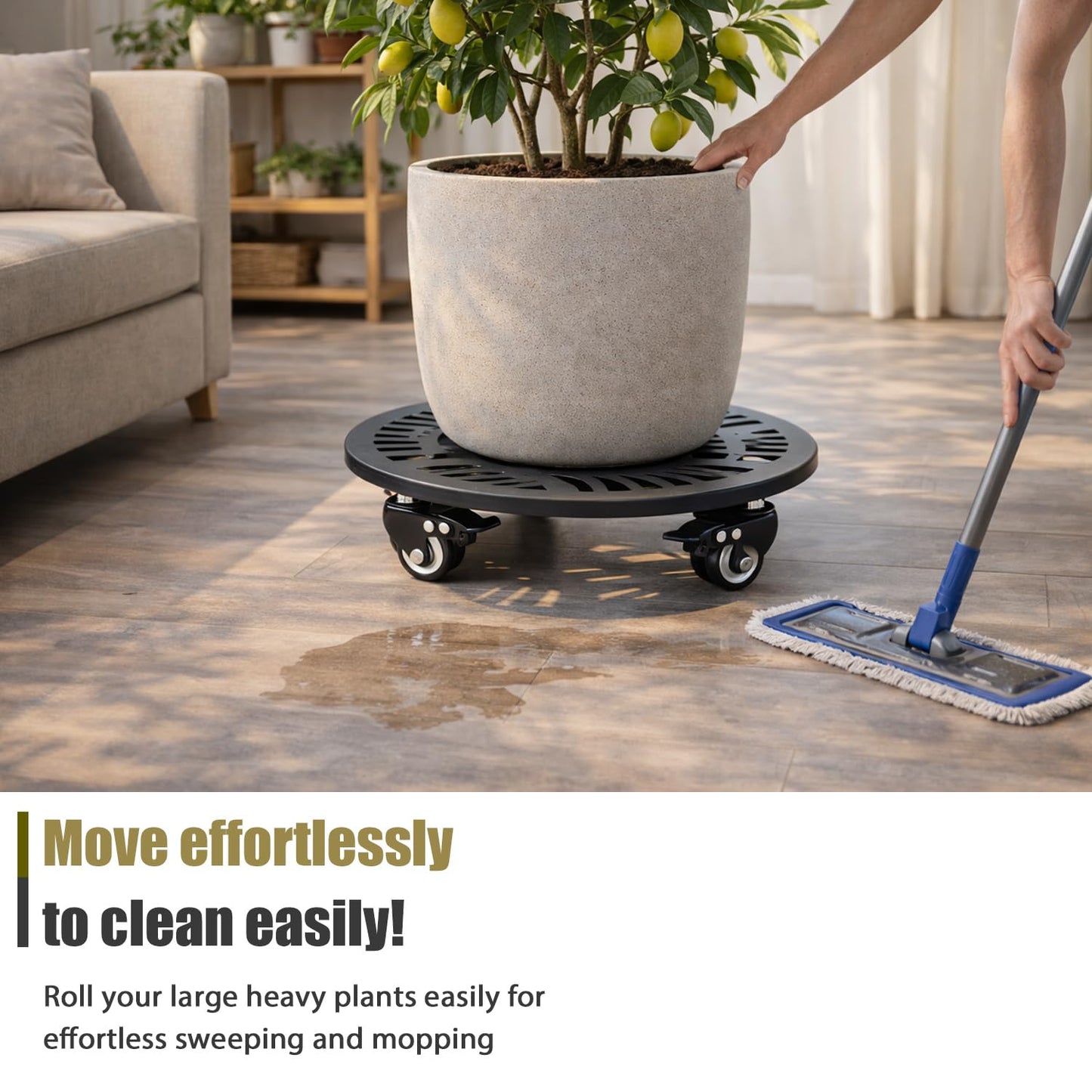 2-pack 16" Metal Plant Caddy with Wheels Extra-large Heavy-duty Rolling Plant Stands with Casters Wheeled Planter Dolly Pot Mover Rollers Rust-proof Round Garden Trolley Coaster for Indoor Outdoor