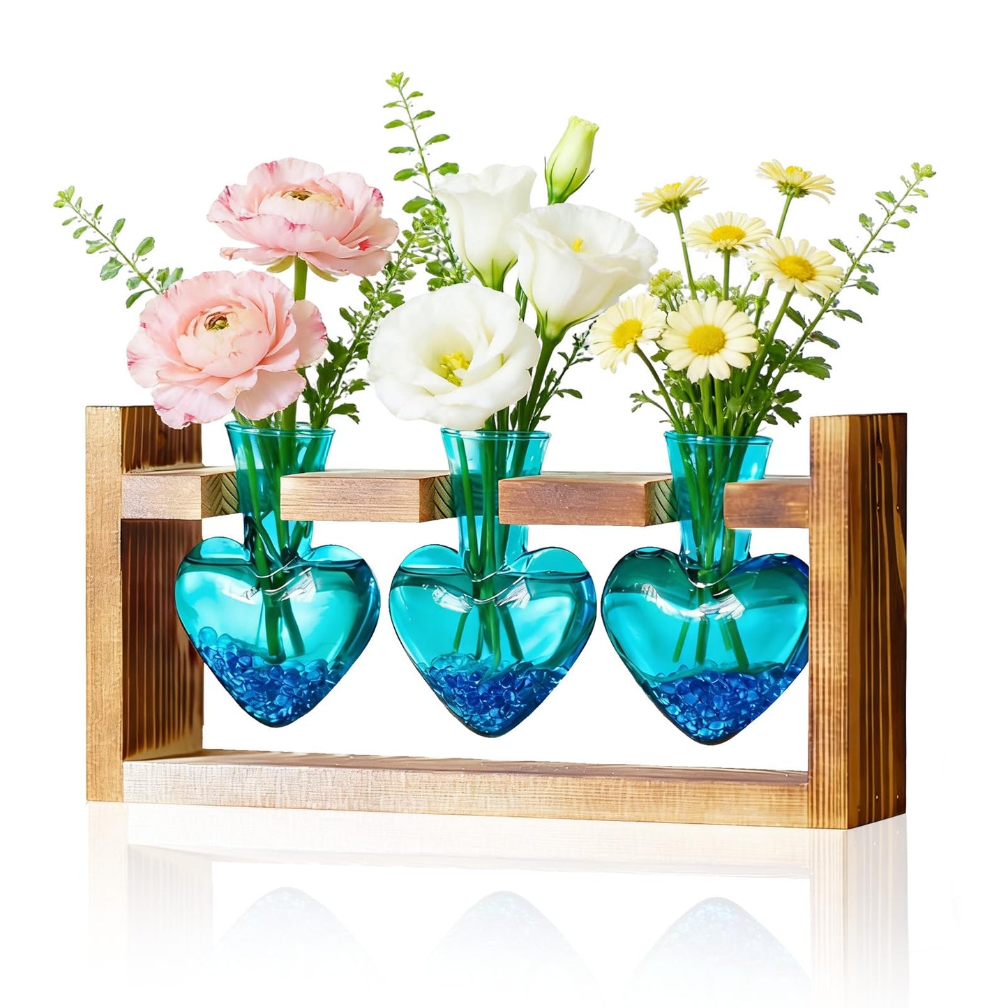 Nacome Plant Terrarium Propagation Stations: Mothers Day Gifts for Mom Plant Lovers Women Wife Daughter - 3 Bulb Glass Vases with Wooden Stand Tabletop for Hydroponics Home Garden Decor