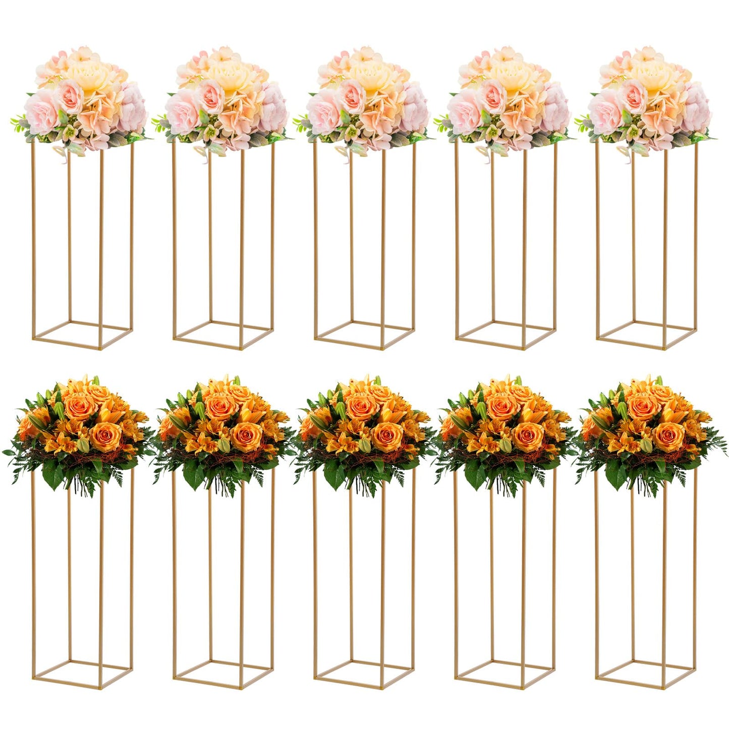 10PCS Wedding Flower Stand, 31.5inches Tall Column Geometric Centerpiece Vases, Rectangular Floral Display Rack, Column Centerpiece Floral Vases for Events Reception, Party Decoration (Gold, 31.5 in)