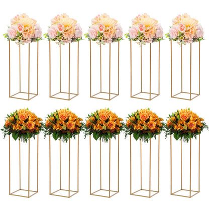 10PCS Wedding Flower Stand, 31.5inches Tall Column Geometric Centerpiece Vases, Rectangular Floral Display Rack, Column Centerpiece Floral Vases for Events Reception, Party Decoration (Gold, 31.5 in)