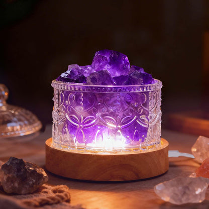 Runyangshi Amethyst Crystal Lamp Night Light - Natural Dream Amethyst Crystal Stone, 3 Lighting Modes with 10 Brightness Levels, Kid & Pet Friendly Design, USB Powered, Ideal for Home and Decor & Gift