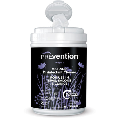 Prevention All Purpose Disinfectant Wipes – Canister of Cleaning Wipes for Salons, Spas, Wellness Centers and Yoga Studios – Hospital Grade Surface Sanitizing – 160 Count