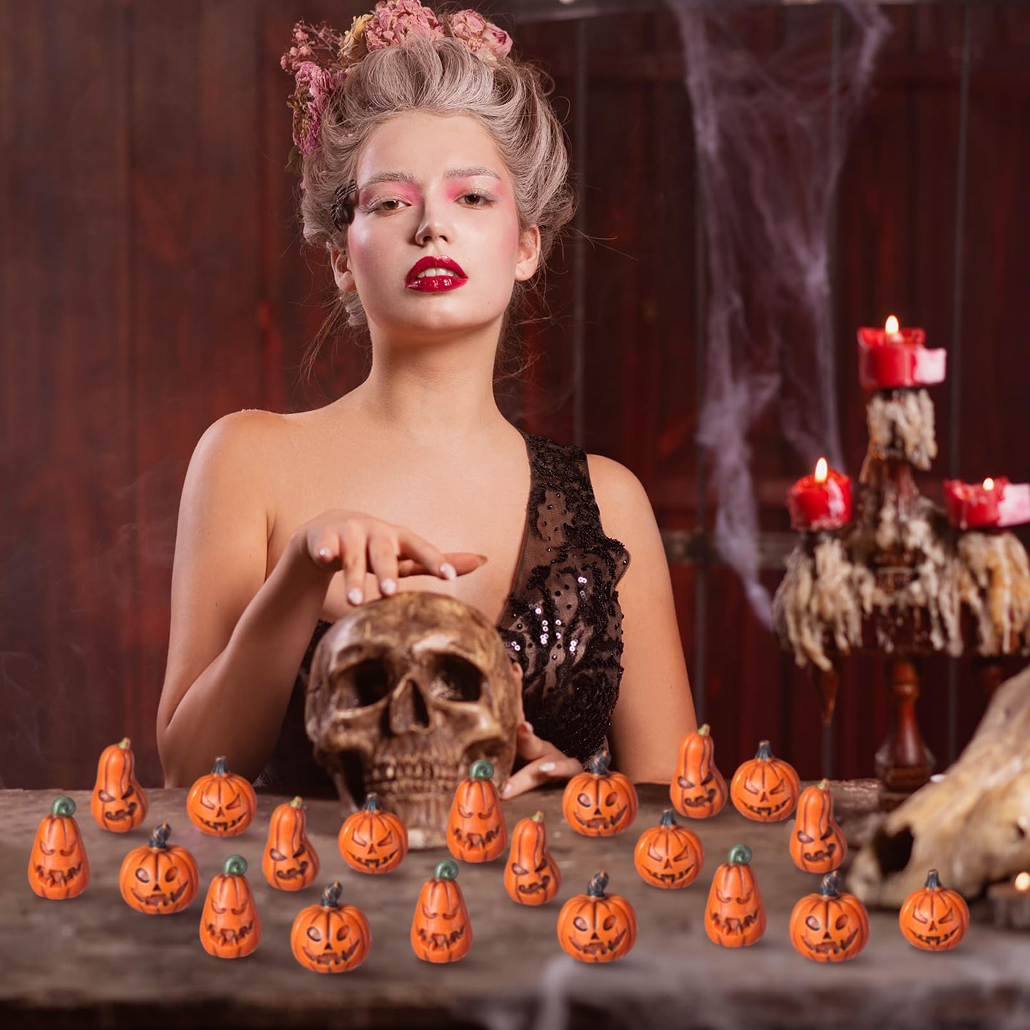 Vertintong 80 Pcs Halloween Miniature Pumpkin Figurines Mini Resin Fake Pumpkin Creepy Craft for Halloween Village Doll House DIY Fairy House Accessories Party Favor Gift Vase Bowl Filler