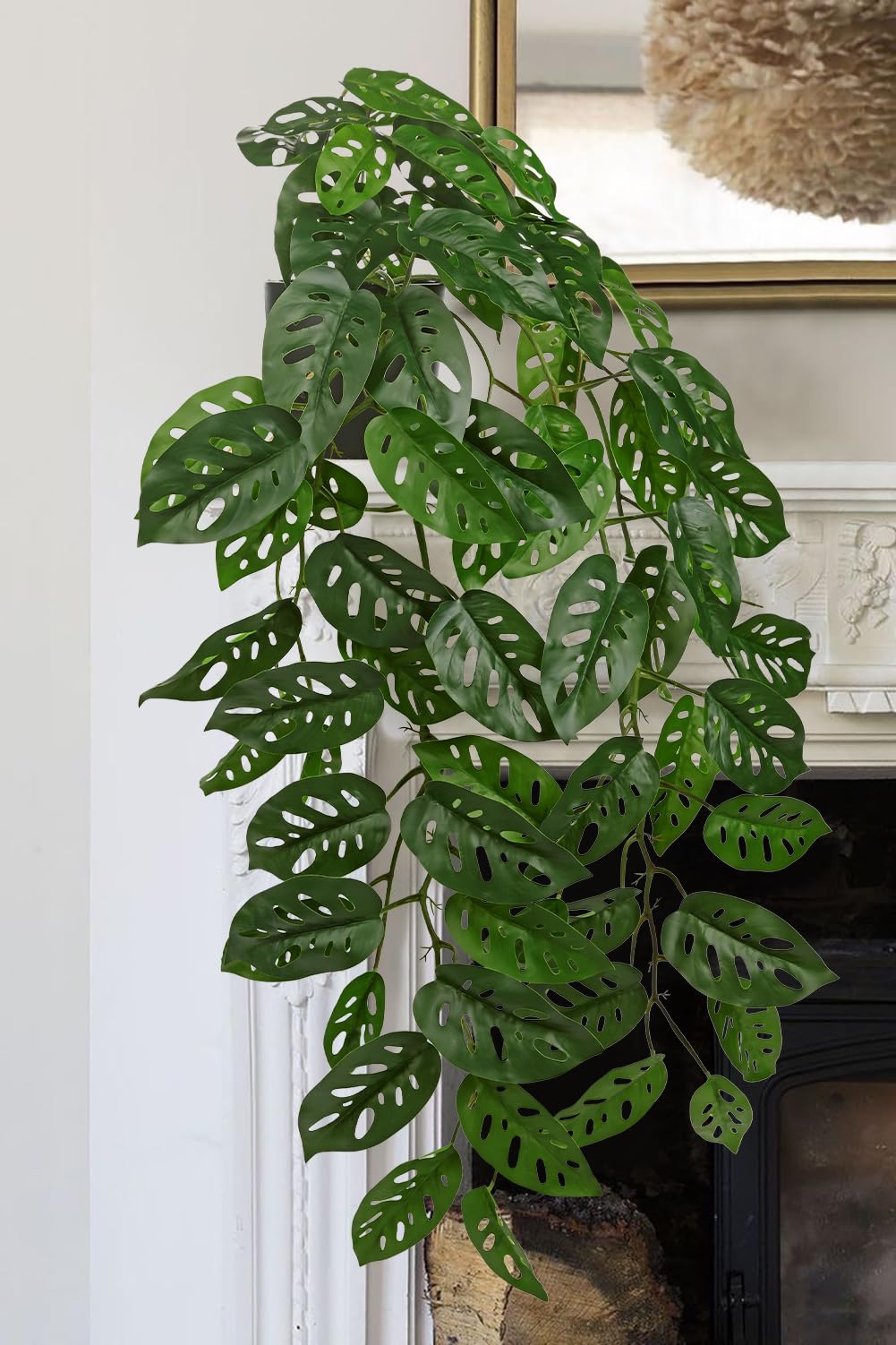 Large Fake Hanging Plants in Pot with Hook, 37" Artificial Hanging Monstera Albo Vines Plants, Fake Potted Greenery Plant for Room Wall Living Room Bathroom Kitchen, Big Faux Ivy Houseplants for Shelf