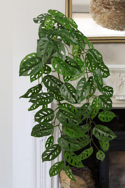 Large Fake Hanging Plants in Pot with Hook, 37" Artificial Hanging Monstera Albo Vines Plants, Fake Potted Greenery Plant for Room Wall Living Room Bathroom Kitchen, Big Faux Ivy Houseplants for Shelf