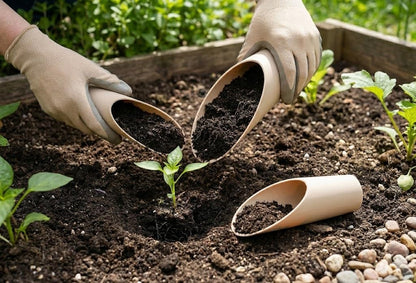 Complete DIY Gardening Starter Kit – 12cm (4.7") Ribbed Planter Pot with PP Saucer, 2 Cylindrical Soil Scoops for Repotting, & 20-Pack Writable Garden Labels – Lightweight Plant Set for Beginners