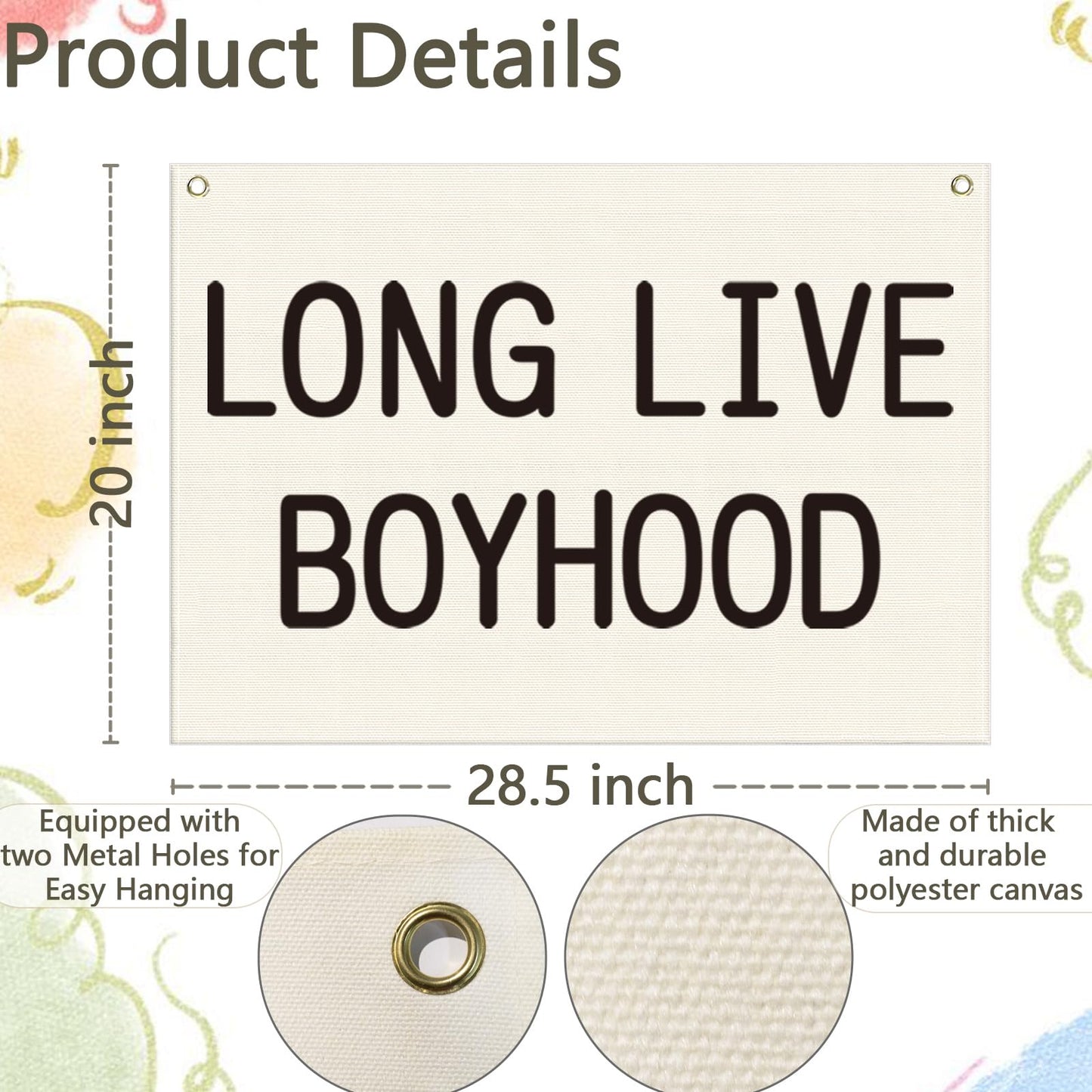 Long Live Boyhood-Nursery Decor-Hanging Rectangular Banner Flag Poster Wall Decor Present for Kids Boy Baby-Babyroom Playroom Boyroom Door Decoration-Christmas Gift-28.5"L×20"W