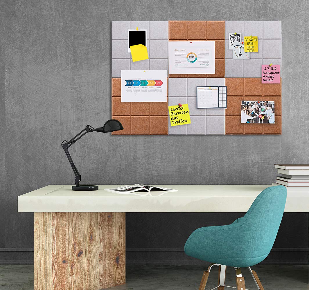 Uoisaiko Large Felt Board Tiles for Wall with 30 Push Pins, 11.8"x11.8" Pack of 6 Pin Board Notice Boards for Home Office Kitchen, Bulletin Board Wall Tiles for Photos Memos (Orange+Grey, 6 Pack)