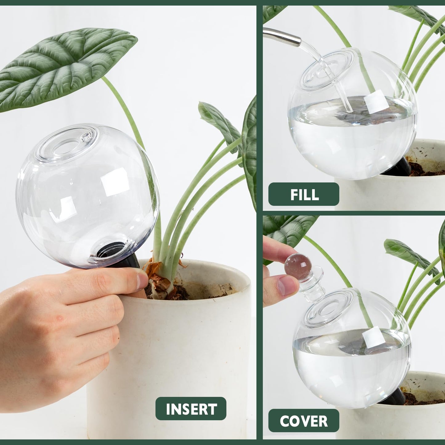 Ansberta 6 Pack Plant Watering Globes with Covers 17oz Self Watering Planter Insert, Plastic Water Bulbs, Indoor/Outdoor Plant Watering Devices for Automatic Drip Irrigation