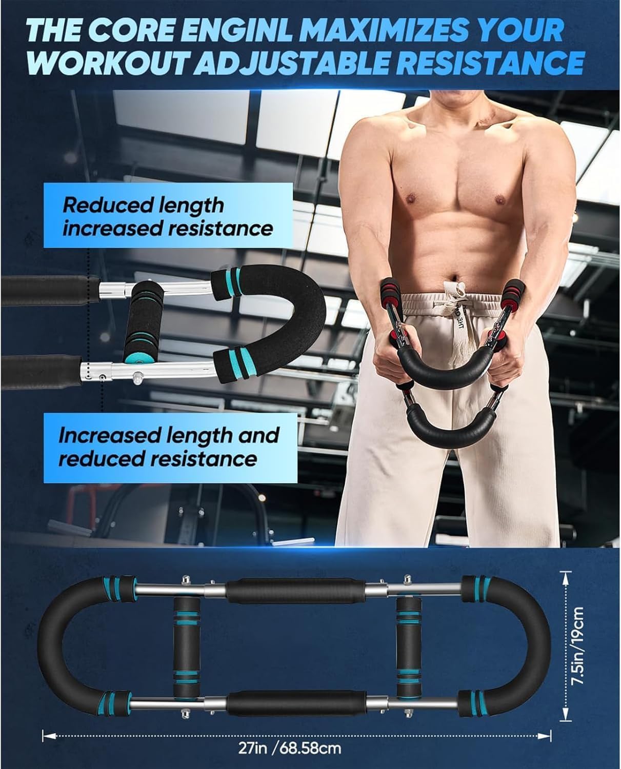 Saker Twister Arm Trainer, 40-100lb Adjustable Chest Workout Equipment, Arm Trainer, Twister Arm Trainer, Portable Power Twister Bar, Detachable Design Fitness Anywhere (Blue)