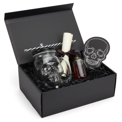 TOPZEA 6 Pack Skull Mason Jars with Handle, 16 Oz Glass Beer Mugs Gothic Wide Mouth Tumbler Cup with Straws and Lids, Novelty Pub Bar Mug Halloween Drinking Glasses for Beverage, Liquor, Mix Cocktail
