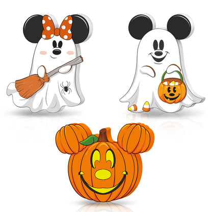 Halloween 3D Mouse Shaped Wooden Table Decor，3 Pcs Cute Pumpkin Witch Ghost Spider Wooden Tiered Tray Decor，wood Centerpiece Tabletop Ornament for Holiday Tiered Tray Halloween Party Decoration