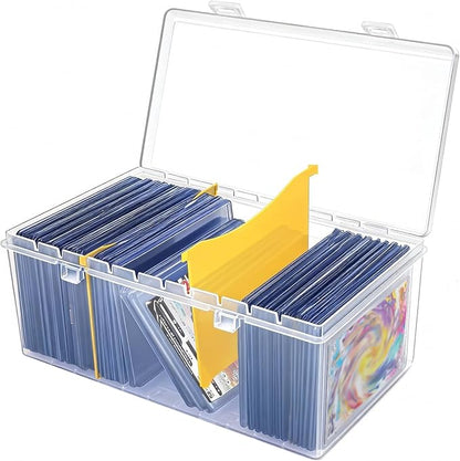SAMYUCHO Trading Card Storage Box with 2 Dividers for 500 Sports Cards, Plastic Bulk Display Holder Collection Organizer Cases Container Fit for Baseball Football Playing Magic Cards 1 Pcs