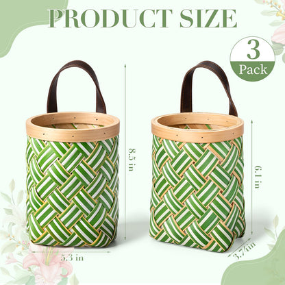 Yinkin 3 Pack 6 Inch Small Wall Hanging Basket Woven Wood Storage Basket Hanging Rope Organizer Flower Plants Vegetable Wall Decoration for Porch Living Room Bedroom Home (Sage Green)
