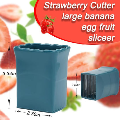 Tulobi 2-Piece Strawberry Slicer, Mini Fruit Slicer Cup, Stainless Steel, Quickly Makes Fruit & Vegetable Salad, Creative & Convenient Kitchen Gadget (Navy Blue + Yellow)