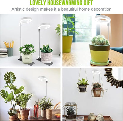 Kullsinss Grow Lights for Indoor Plants, Full Spectrum Halo Growing lamp with Detachable Base, Height Adjustable, 3 Colors, 10 Dimming, Automatic Timer, Plant Light for Small Plants Growing, 2-Pack