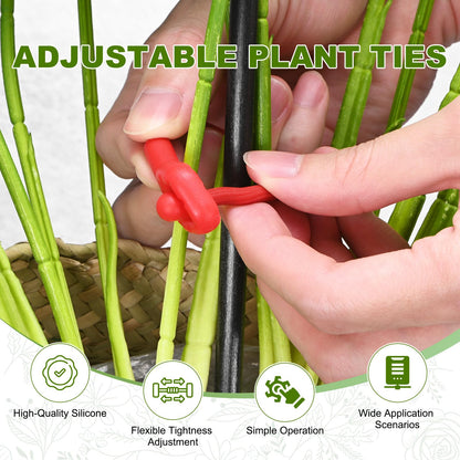 M METERXITY 12-Pack Adjustable Plant Ties, 3inch/7.62cm Silicone Flexible Multi-Function Sturdy Garden Twist Tie for Plant Support/Tree/Shrub/Vine, Reusable Support Twine [Red]