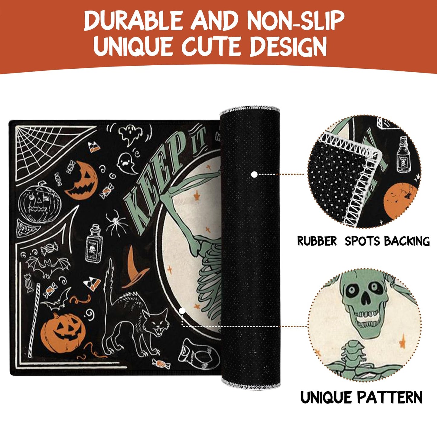 Faptoena Halloween Kitchen Mat Set of 2,Happy Halloween Skeleton Creepy Mats and Rugs Non Skid Washable for Kitchen Home Decor,Halloween Decorations and Accessories (17"x47"+17"x30")
